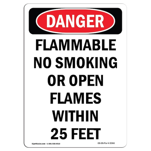 OSHA Sign, Flammable No Smoking Open Flames, 5in X 3.5in, 10PK, 3.5" W, 5" L, Portrait, PK10